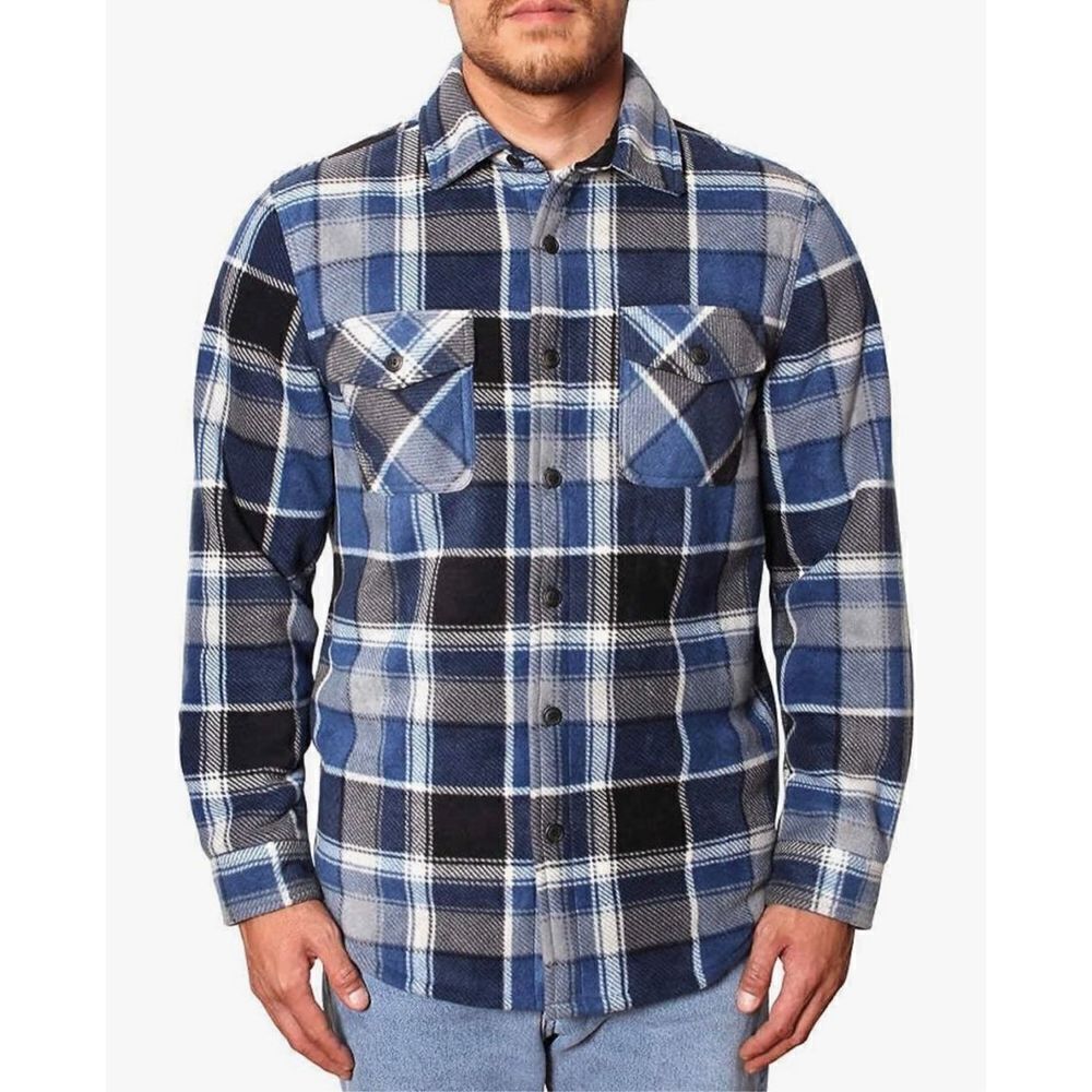 Freedom Foundry Men's Plaid Fleece Jackets Super Plush Sherpa Lined Shacket Size